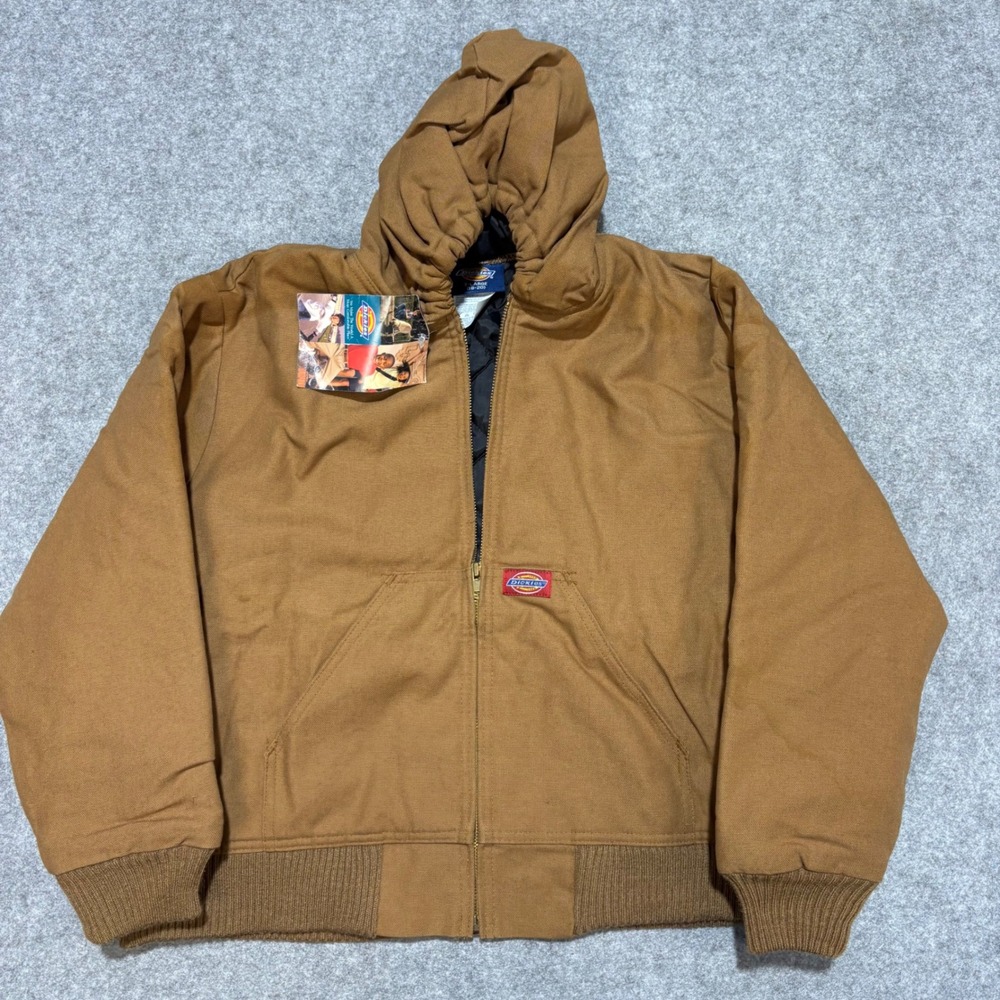 Dickies Kids XL 18-20 Brown Duck Canvas Hooded Work Jacket Quilted Lined NWT